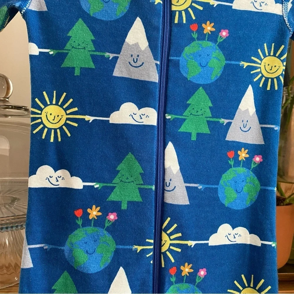 Hanna Andersson Blue Happy Planet Organic Cotton Shortie Sleeper 2t